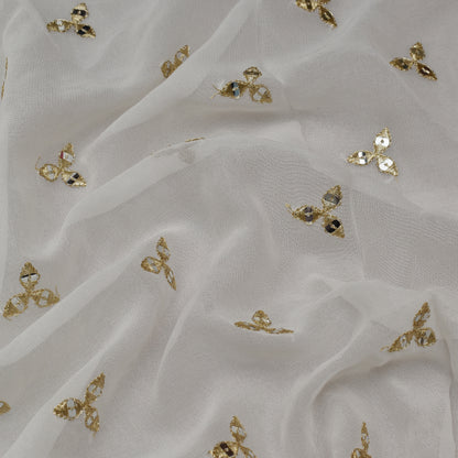 White Color Georgette Booti Fabric