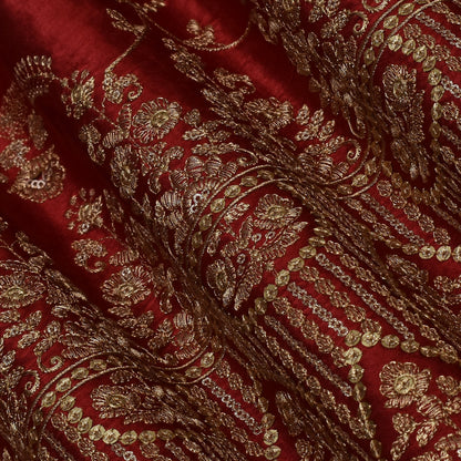 Rust Red Color Gajji Silk Embroidery Fabric