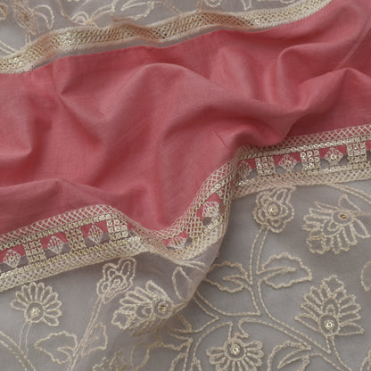 Pink Color Cotton Plazo Embroidery Fabric