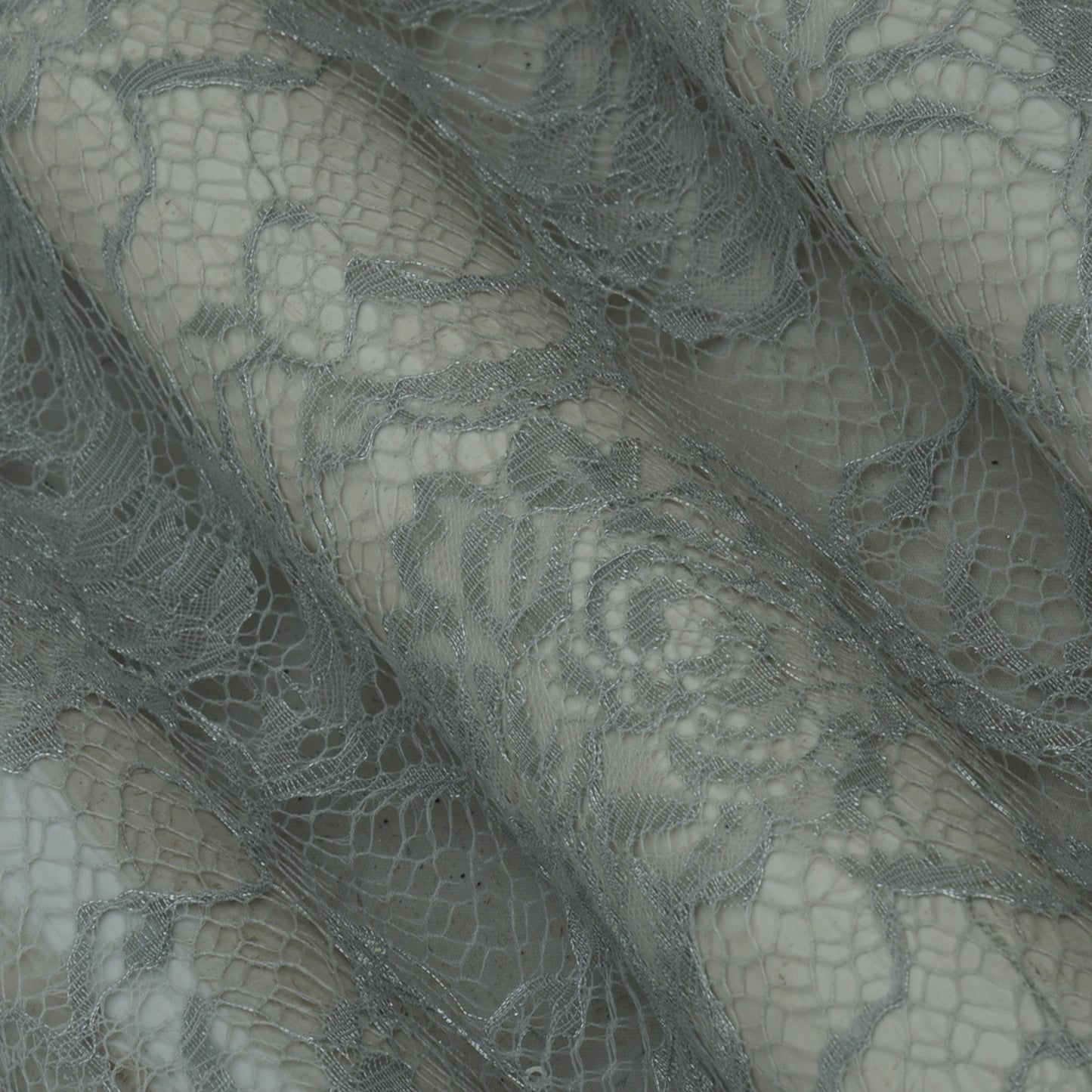 Grey Color Chantilly Lace Fabric