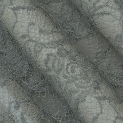 Grey Color Chantilly Lace Fabric