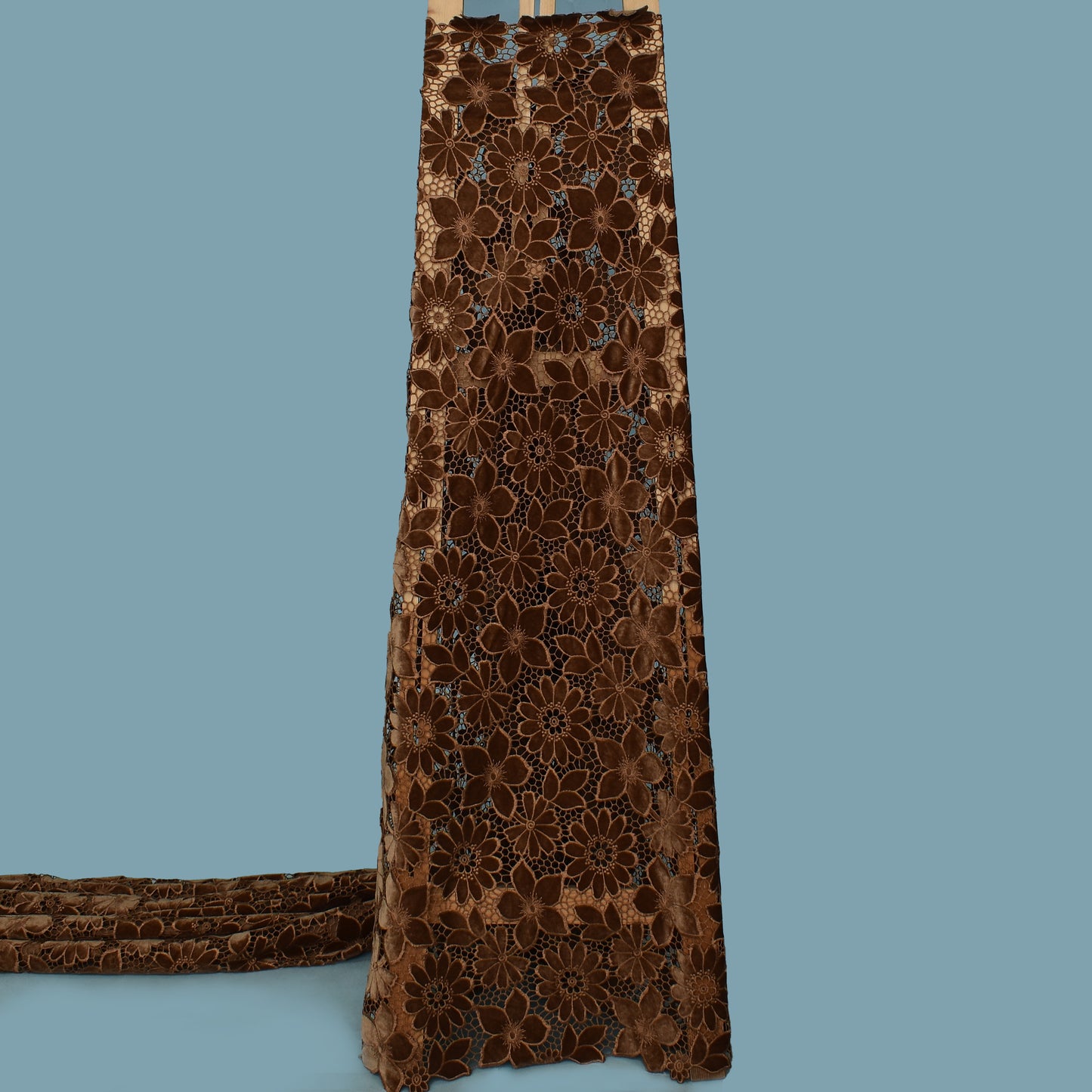 Caramel Brown Color Velvet Cut Work Fabric