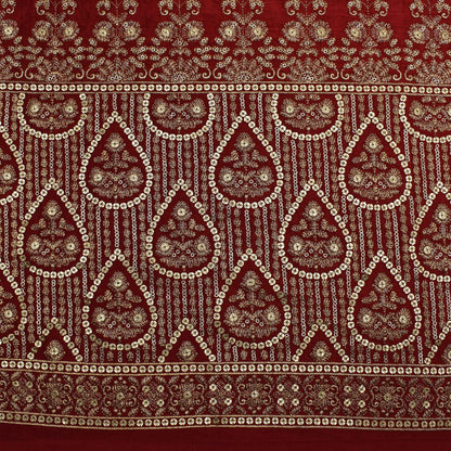 Rust Red Color Gajji Silk Embroidery Fabric