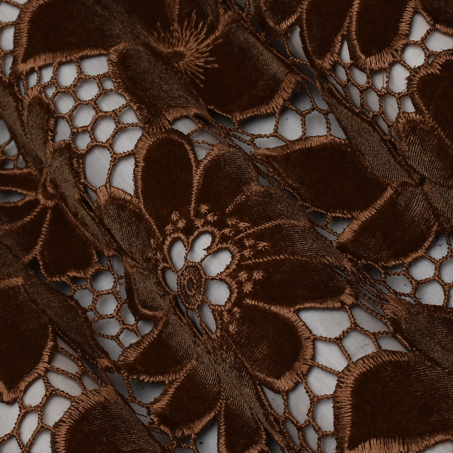 Caramel Brown Color Velvet Cut Work Fabric