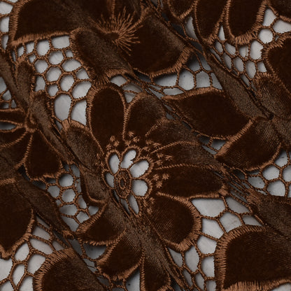 Caramel Brown Color Velvet Cut Work Fabric