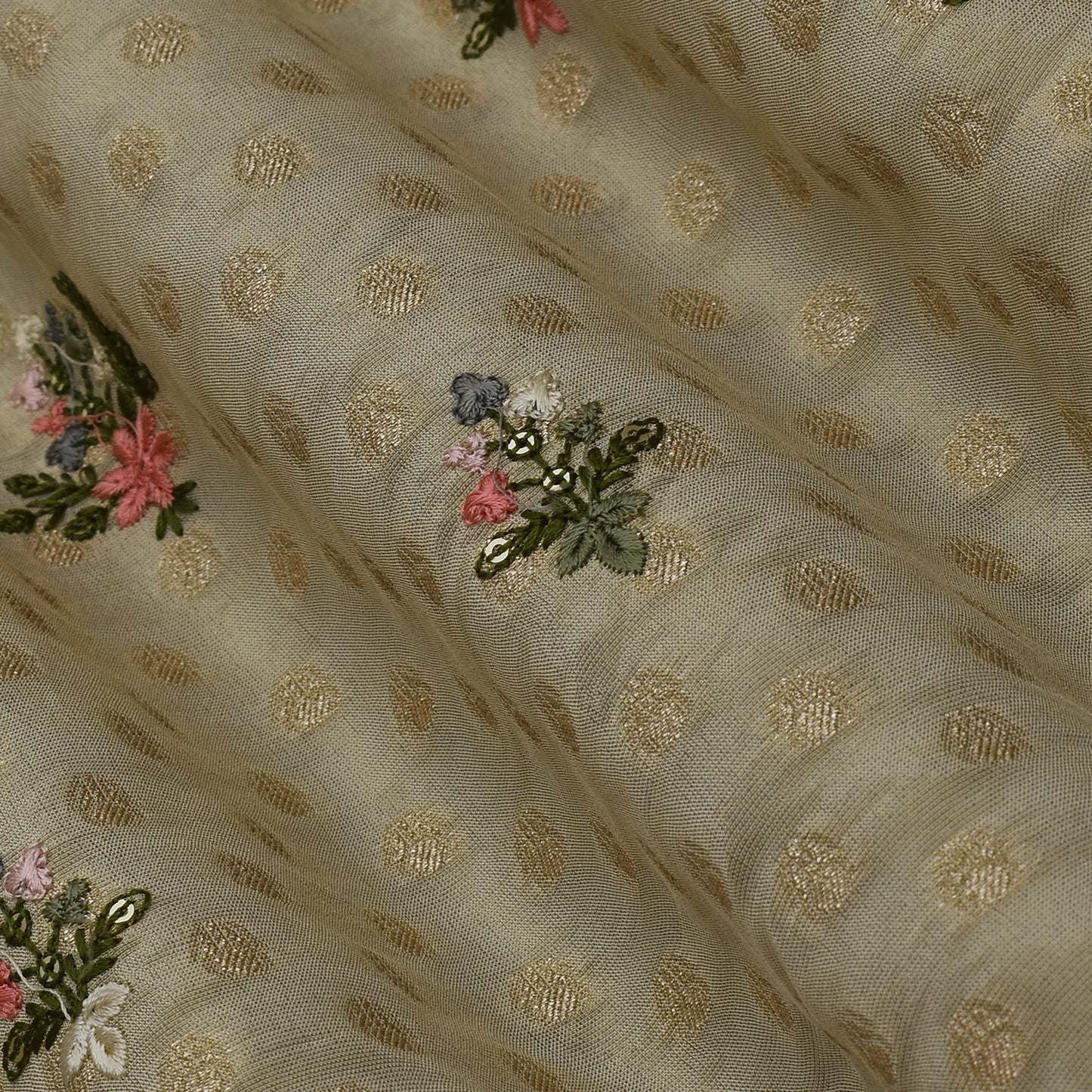 Beige Color Tissue Booti Fabric