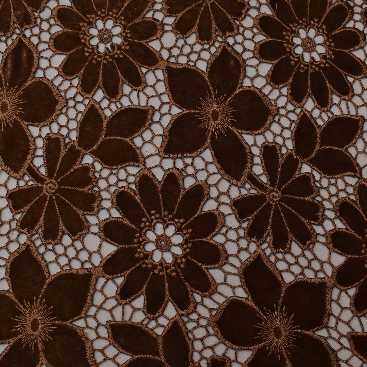 Caramel Brown Color Velvet Cut Work Fabric