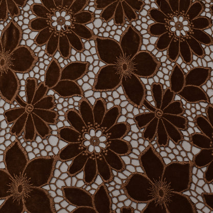 Caramel Brown Color Velvet Cut Work Fabric