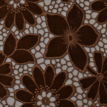Caramel Brown Color Velvet Cut Work Fabric