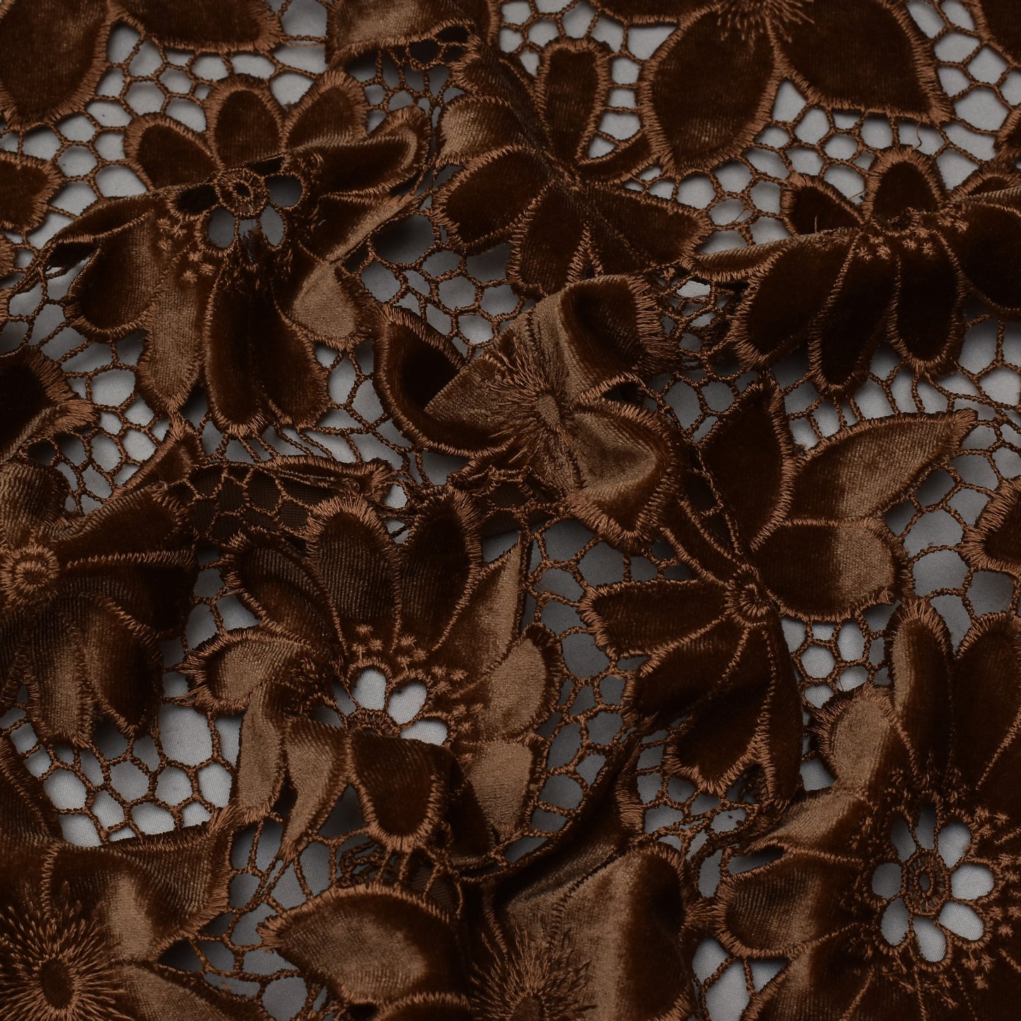 Caramel Brown Color Velvet Cut Work Fabric