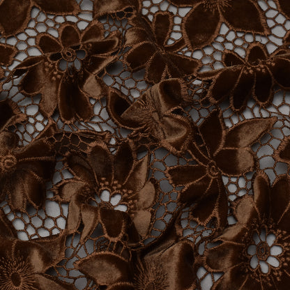 Caramel Brown Color Velvet Cut Work Fabric