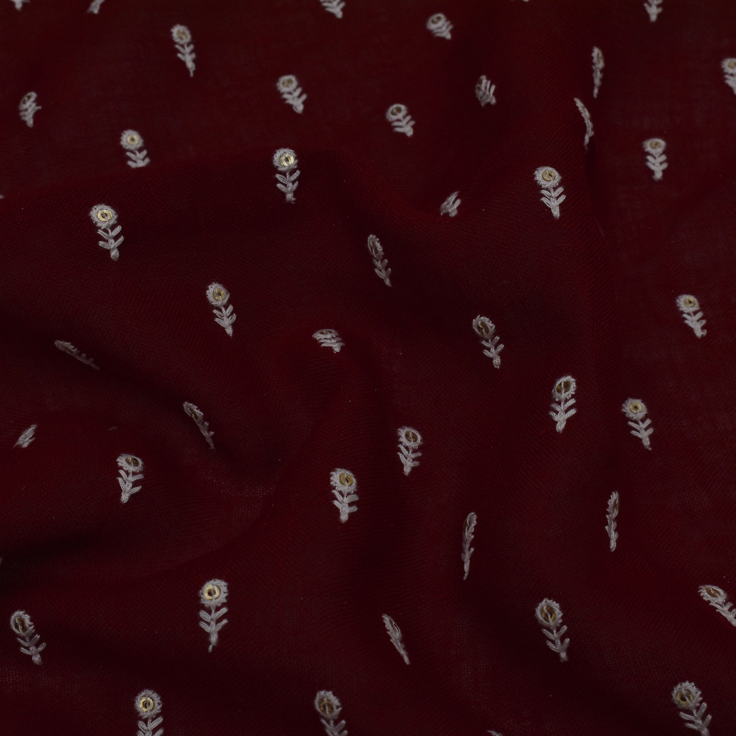Maroon Color Linen Booti Fabric
