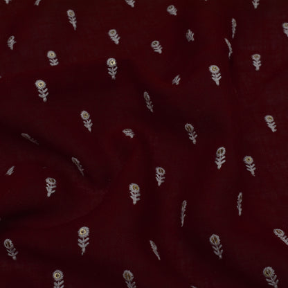Maroon Color Linen Booti Fabric