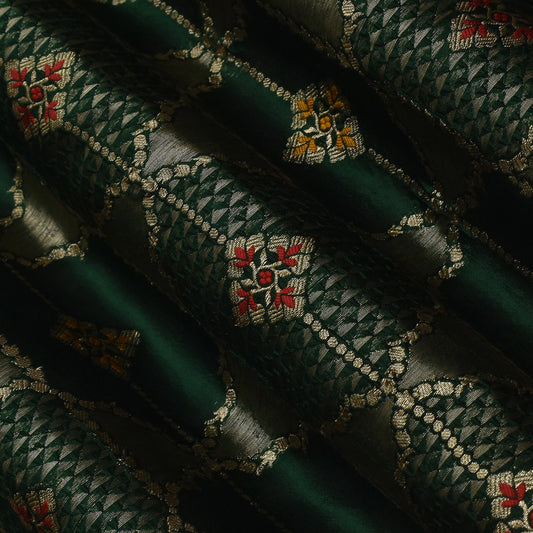 Bottle Green  Color Katan Meena Brocade Fabric