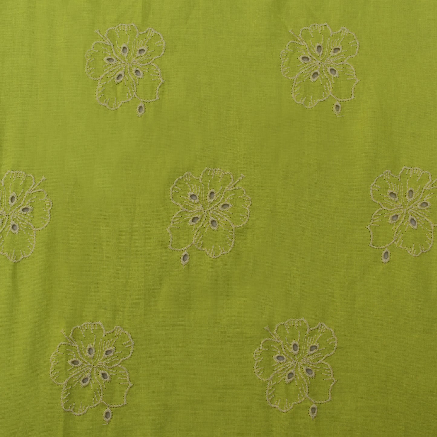 Parrot Green Color Cotton Chikan Embroidery Fabric
