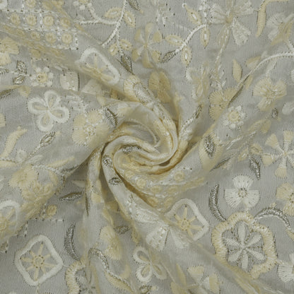 White Color Slub Silk Embroidery Fabric