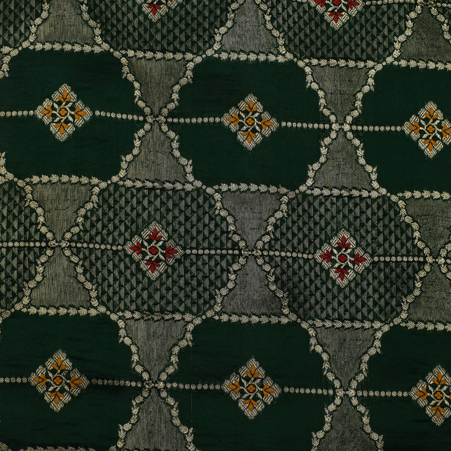 Bottle Green  Color Katan Meena Brocade Fabric