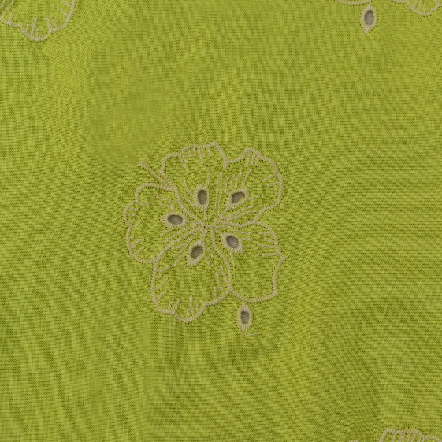 Parrot Green Color Cotton Chikan Embroidery Fabric