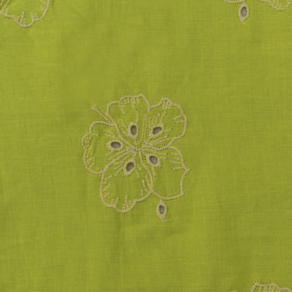Parrot Green Color Cotton Chikan Embroidery Fabric