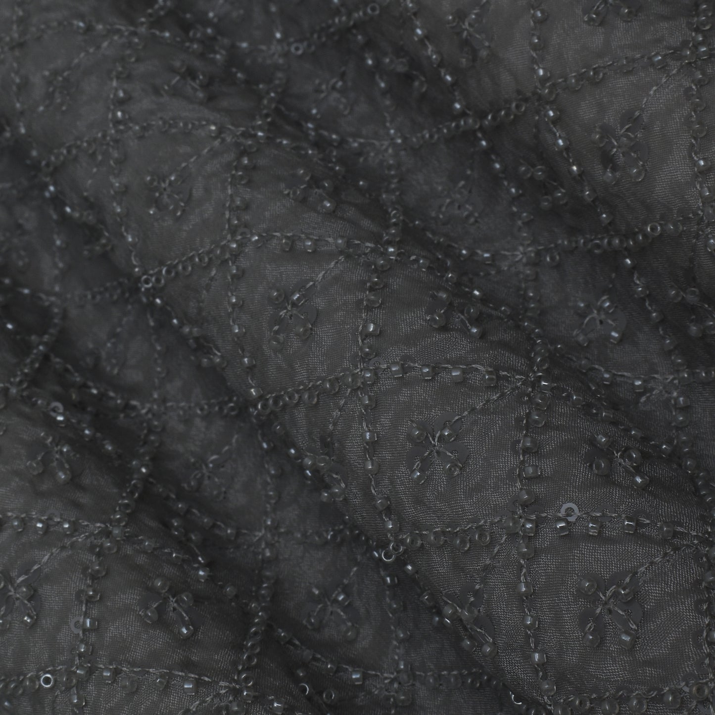 Grey Color Chinon Embroidery Fabric