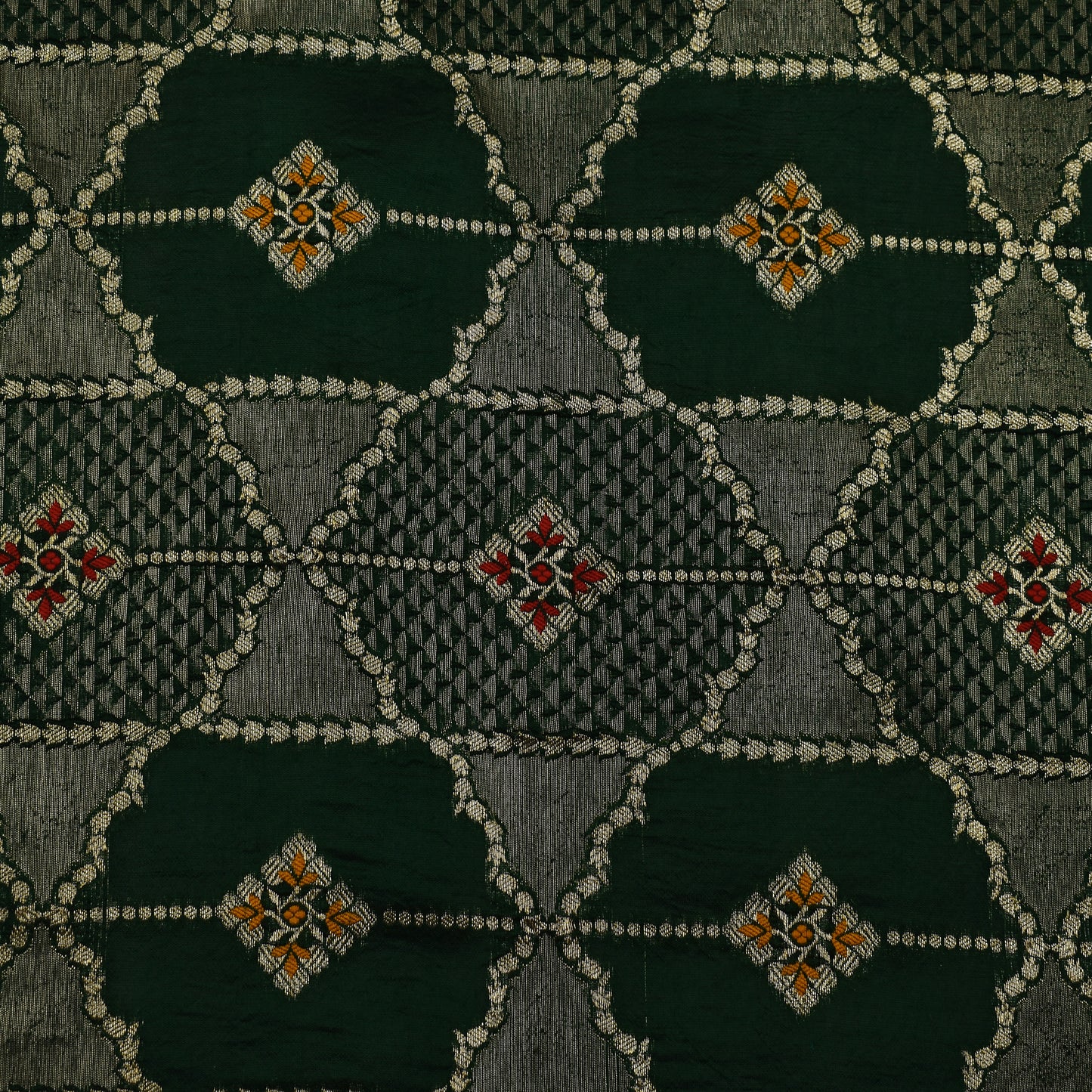 Bottle Green  Color Katan Meena Brocade Fabric