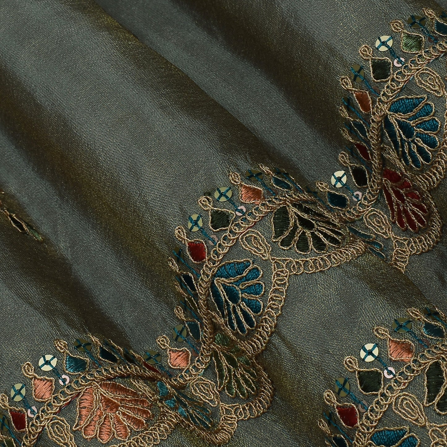 Mint Green Color Tissue Booti Embroidery Fabric