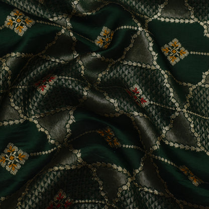 Bottle Green  Color Katan Meena Brocade Fabric