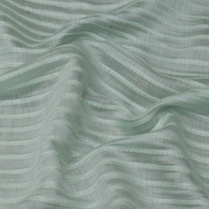 Sea Green Color Chanderi Stripe Embroidery Fabric