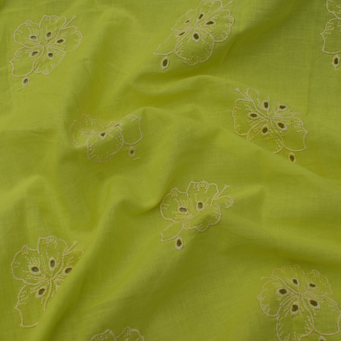 Parrot Green Color Cotton Chikan Embroidery Fabric