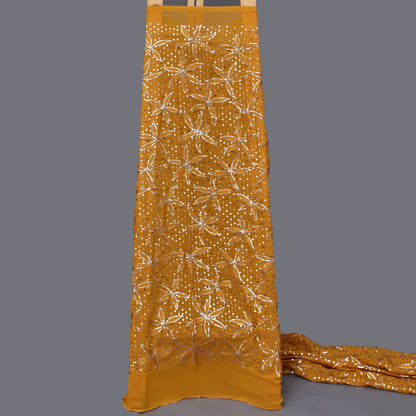 Mustard Color Georgette Sequins Embroidery Fabric