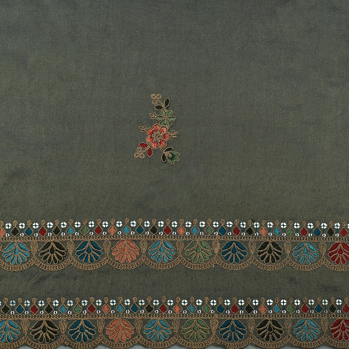 Mint Green Color Tissue Booti Embroidery Fabric