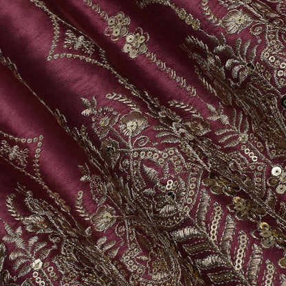 Mauve Color Gajji Silk Embroidery Fabric