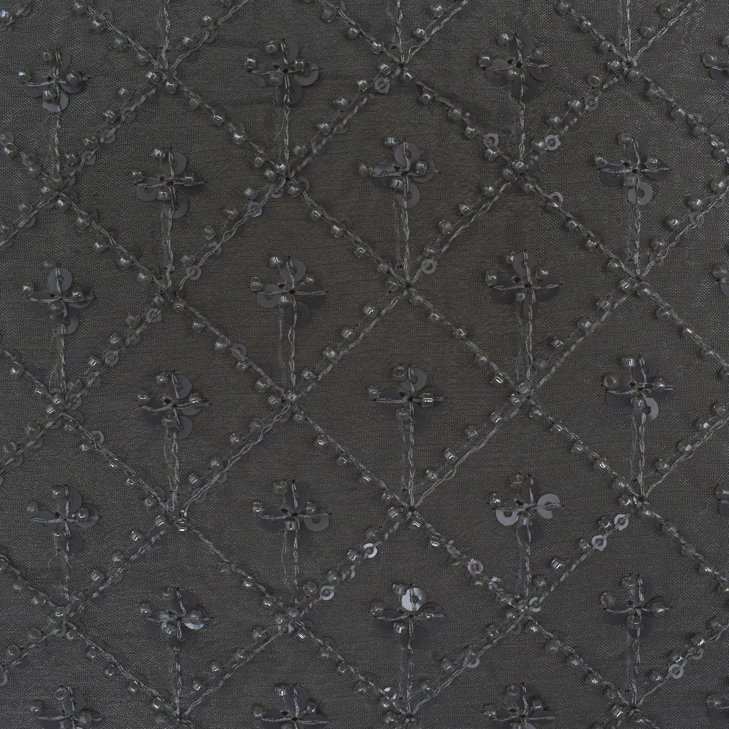 Grey Color Chinon Embroidery Fabric