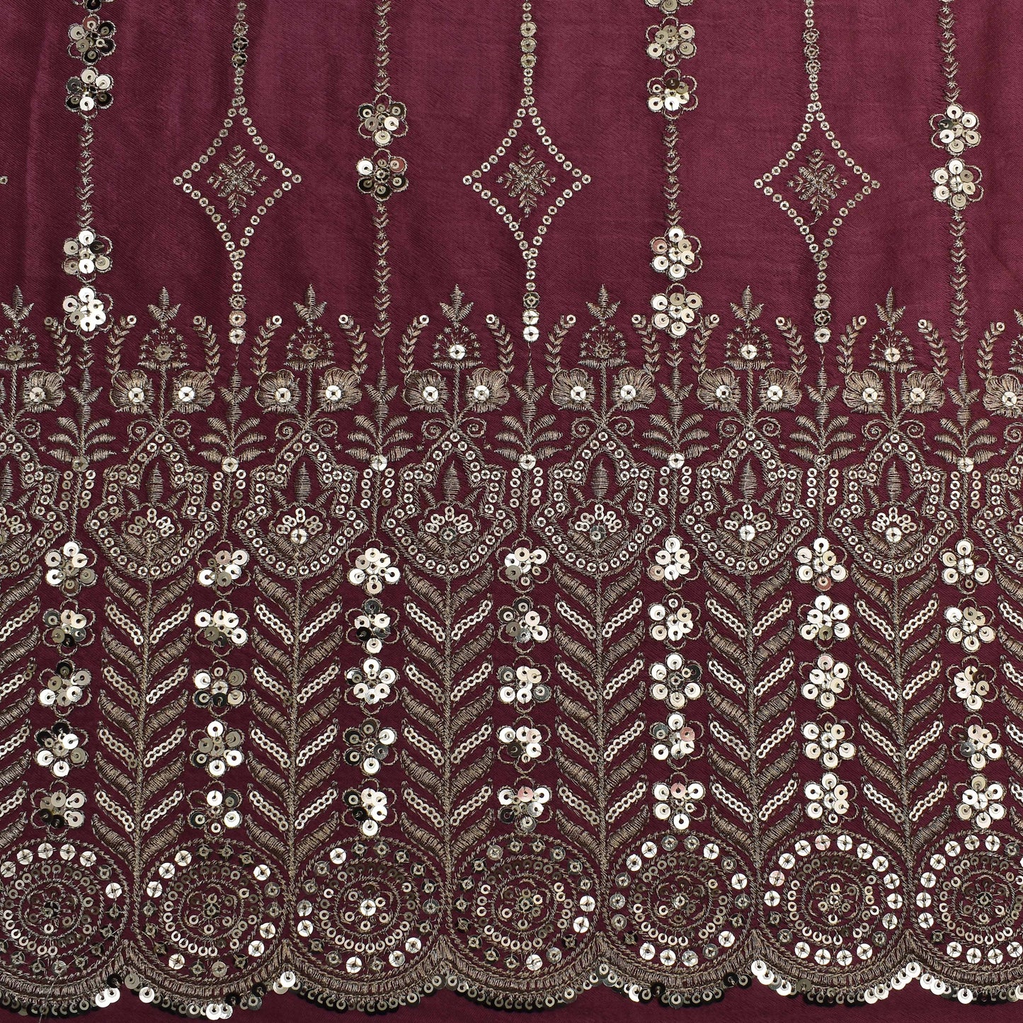 Mauve Color Gajji Silk Embroidery Fabric