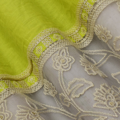 Parrot Green Color Cotton Plazo Embroidery Fabric