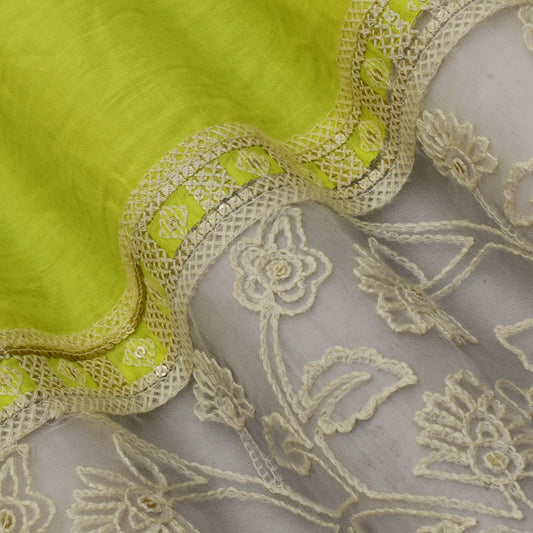 Parrot Green Color Cotton Plazo Embroidery Fabric