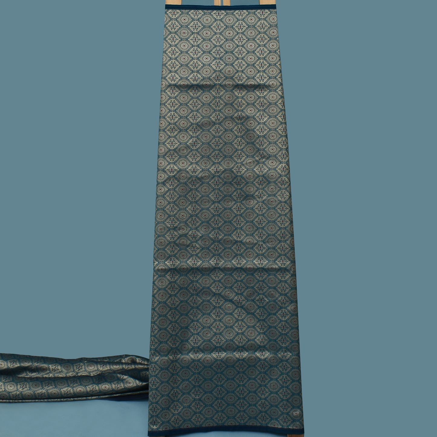 Pea Cock Blue Color Katan Meena Brocade Fabric