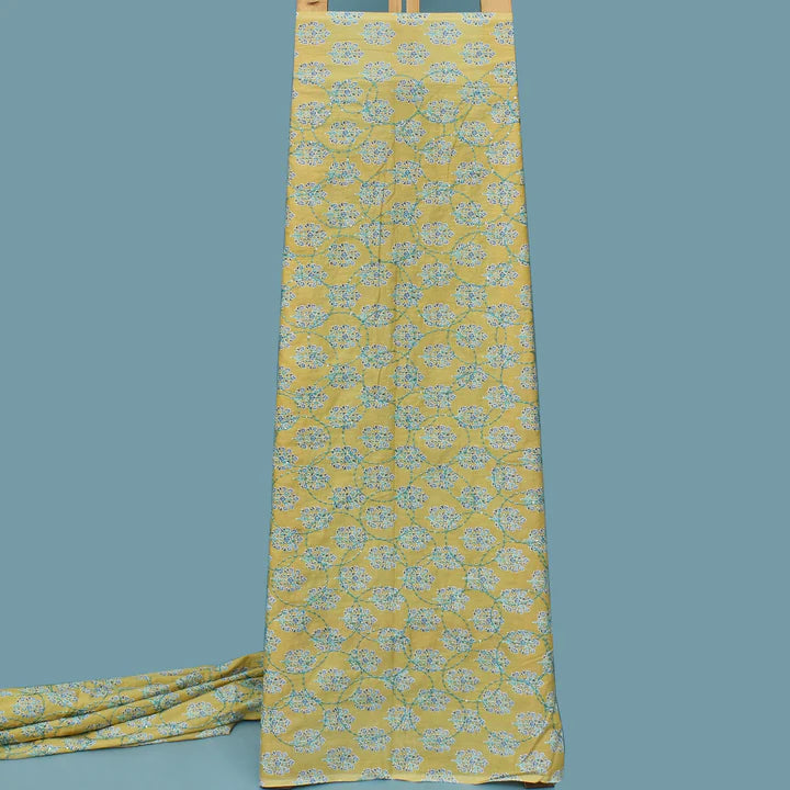 Multi Color Kora Cotton Embroidery Fabric (Cut Pieces 3Mtr)