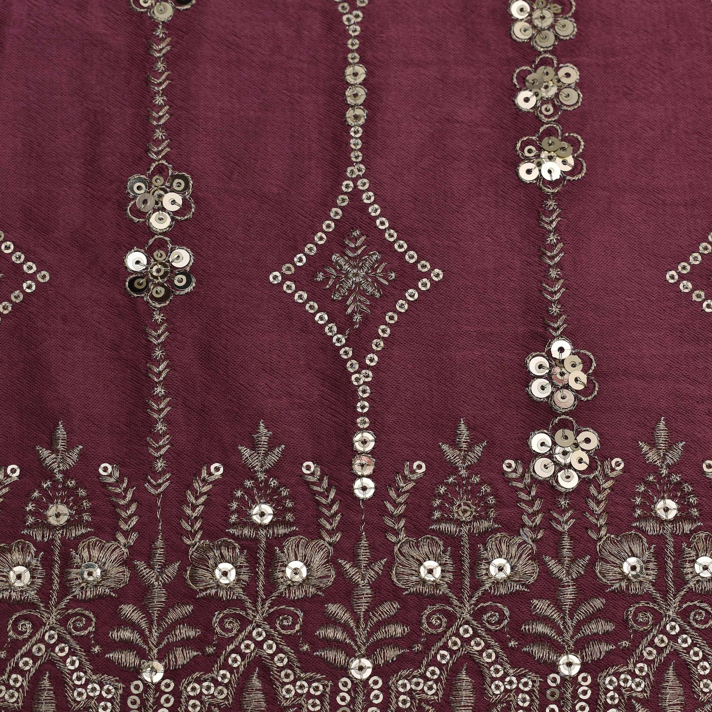 Mauve Color Gajji Silk Embroidery Fabric