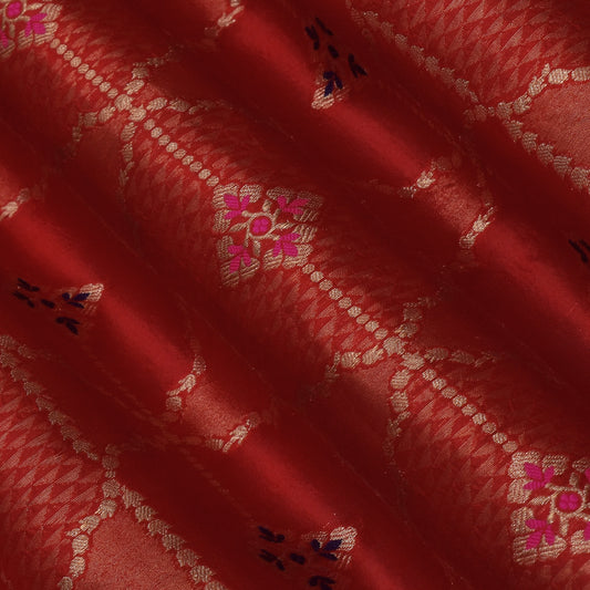 Red Color Katan Meena Brocade Fabric