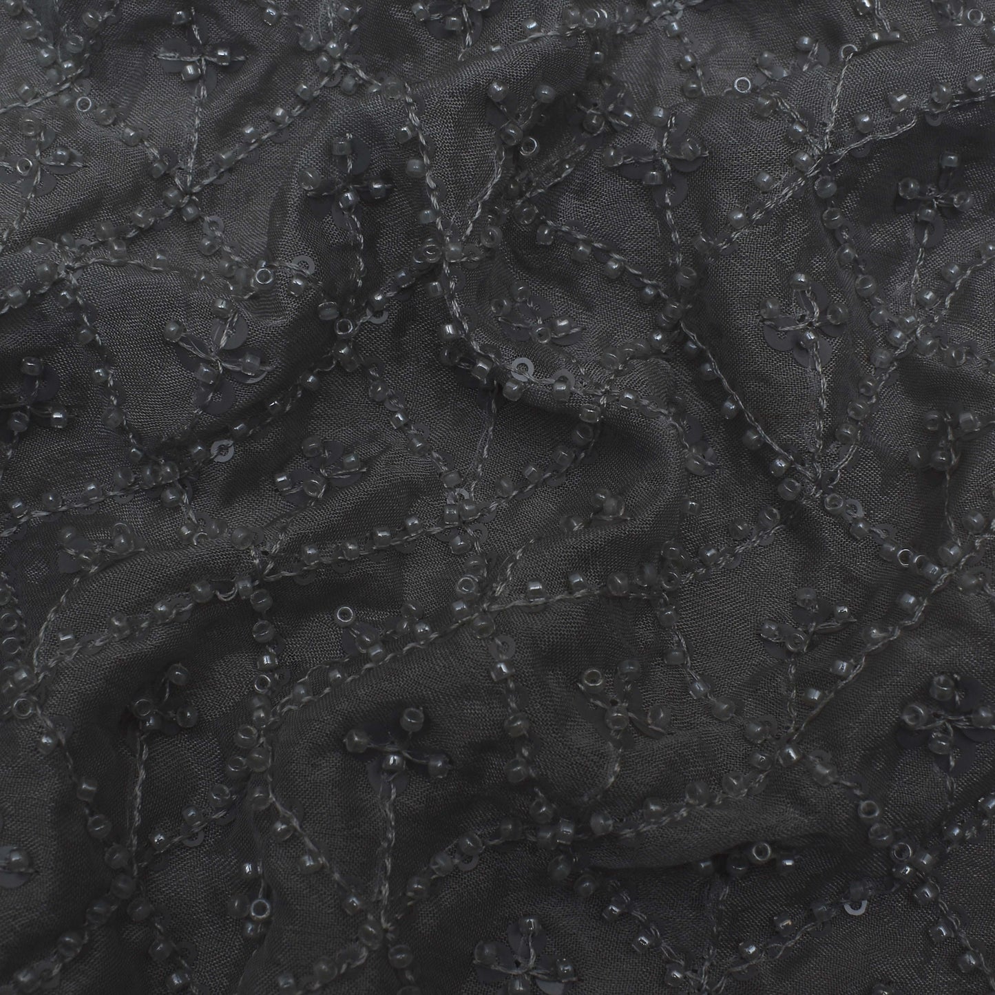 Grey Color Chinon Embroidery Fabric