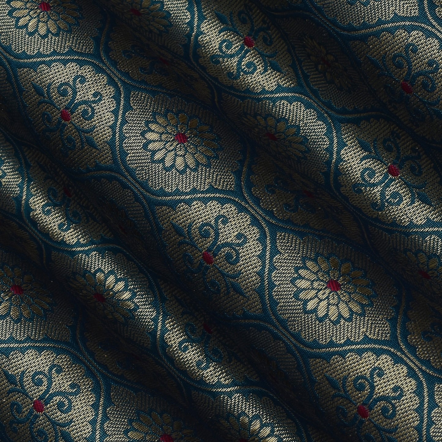 Pea Cock Blue Color Katan Meena Brocade Fabric