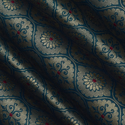 Pea Cock Blue Color Katan Meena Brocade Fabric
