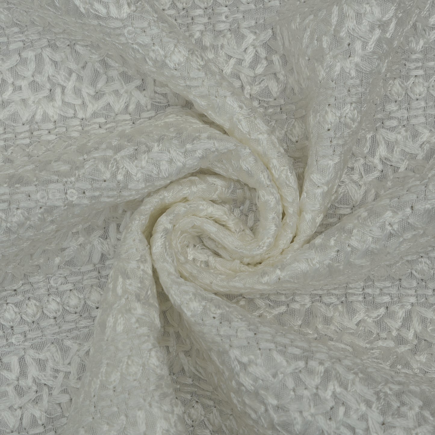 White Color Slub Silk Embroidery Fabric