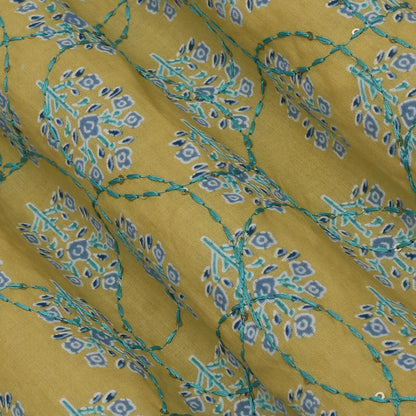 Multi Color Kora Cotton Embroidery Fabric (Cut Pieces 3Mtr)