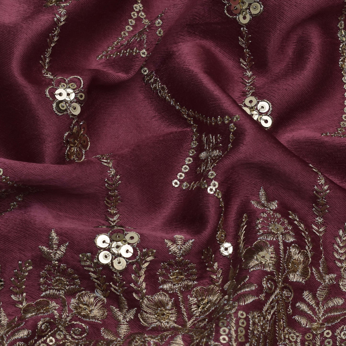 Mauve Color Gajji Silk Embroidery Fabric