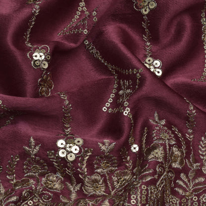 Mauve Color Gajji Silk Embroidery Fabric