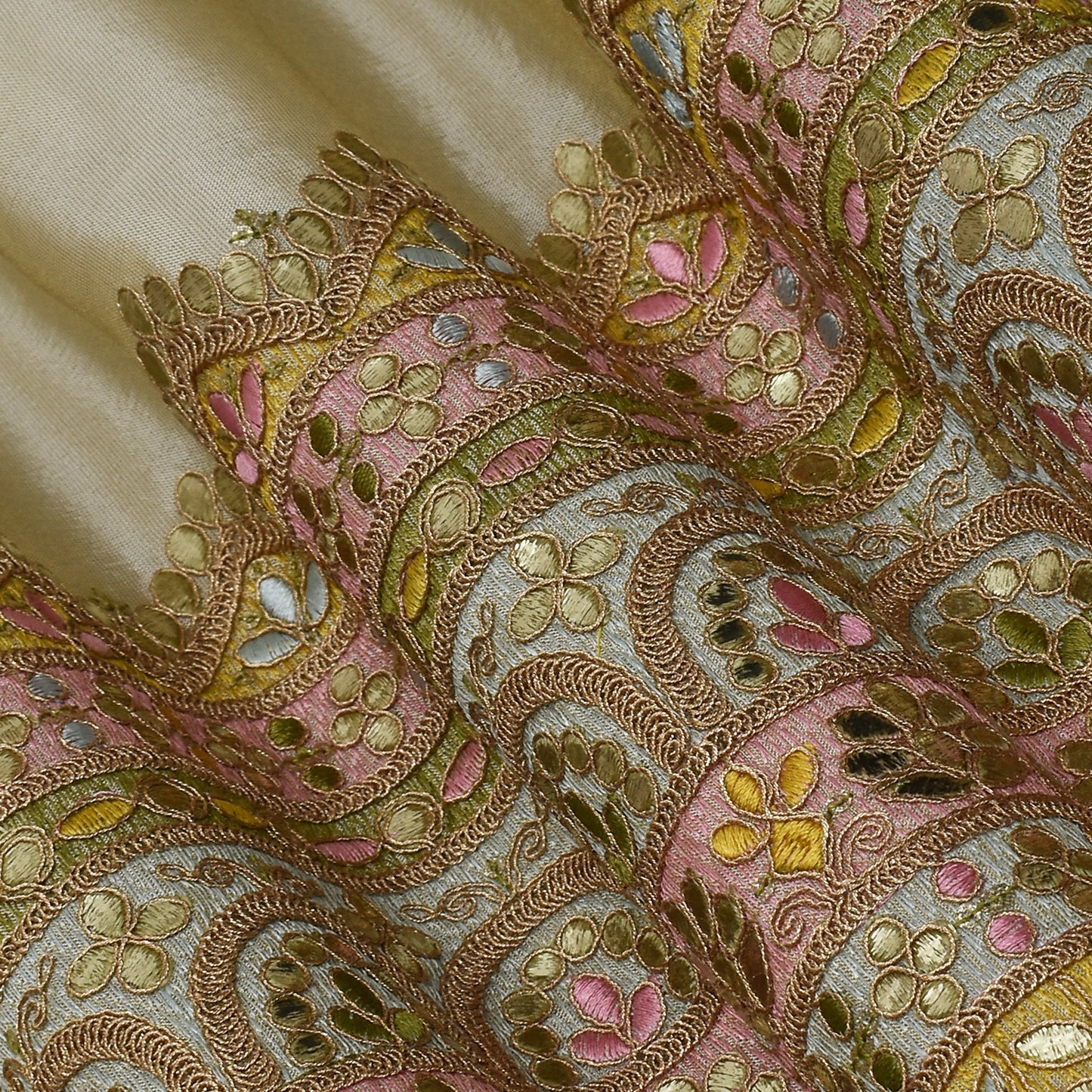 Beige Color Tissue Embroidery Fabric