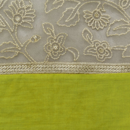Parrot Green Color Cotton Plazo Embroidery Fabric