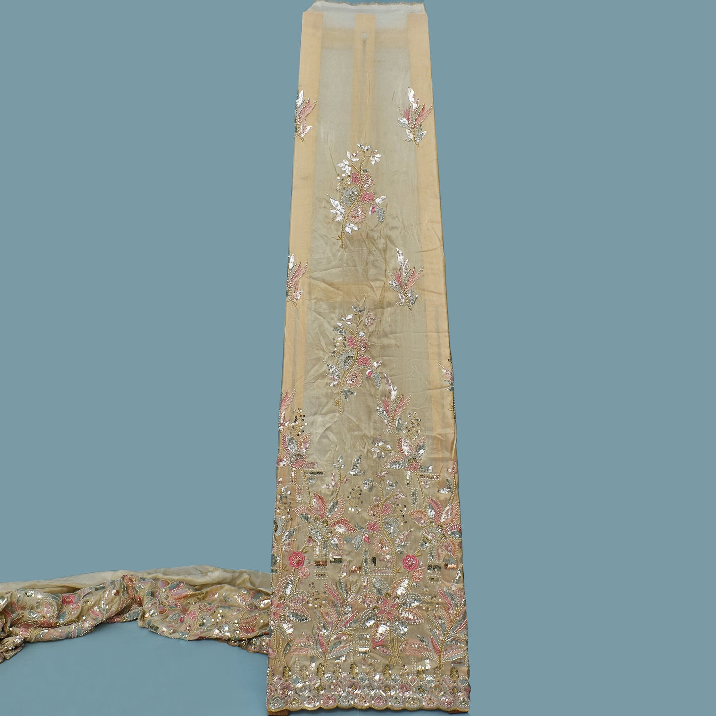 Beige Color Tissue Embroidery Fabric